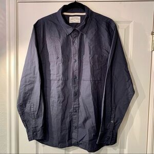 Men’s REI Cooperative Navy Blue Long Sleeve Button Front 100% Cotton Size Large